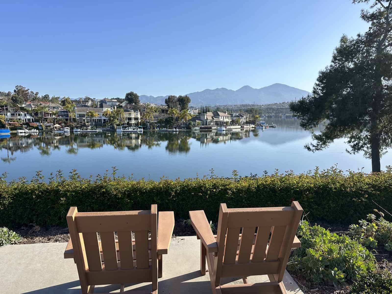 two benches at the walking trail at Lake Mission Viejo scaled