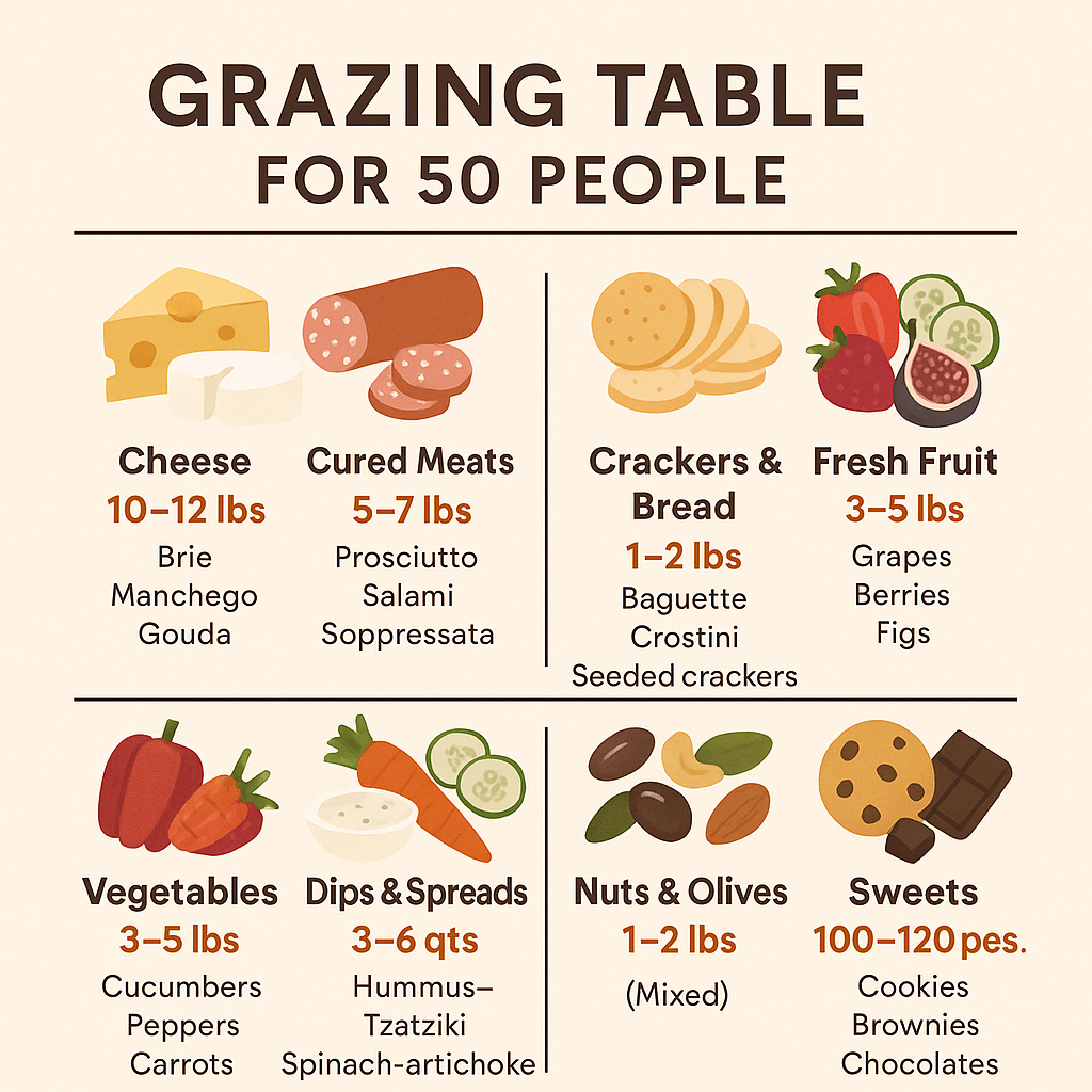 Grazing Table for 50 People Shopping List Infographic